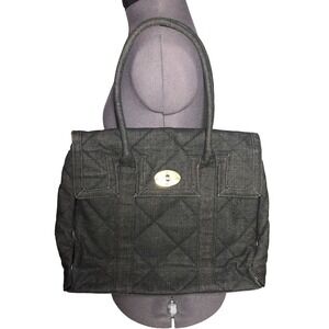 Y2K Quilted Denim Tote Bag Pink Lined Shoulder Purse Vtg Early 2000s STAINED